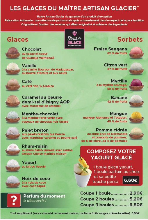 Cartes des desserts du restaurant de la Courillère en Vendée