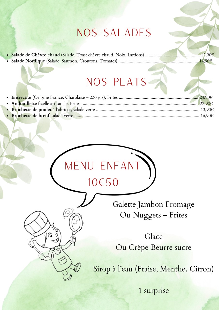 Menu et cartes des galettes du Restaurant de la Courillère